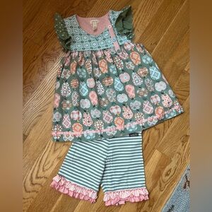 Matilda Jane Pear & Apple Top (& Striped Shorts) Size 12 (fits like Size 10)